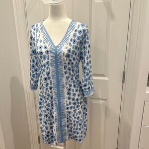 Gretchen Scott Blue & White V-Neck Tunic Dress. SZ M